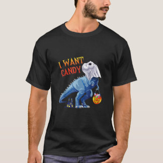 T-shirt Ghost Rex Dinosaur I Want Candy Halloween