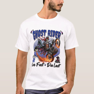 T-shirt Ghost Rider Skeleton Riding Flaming Motorcycle
