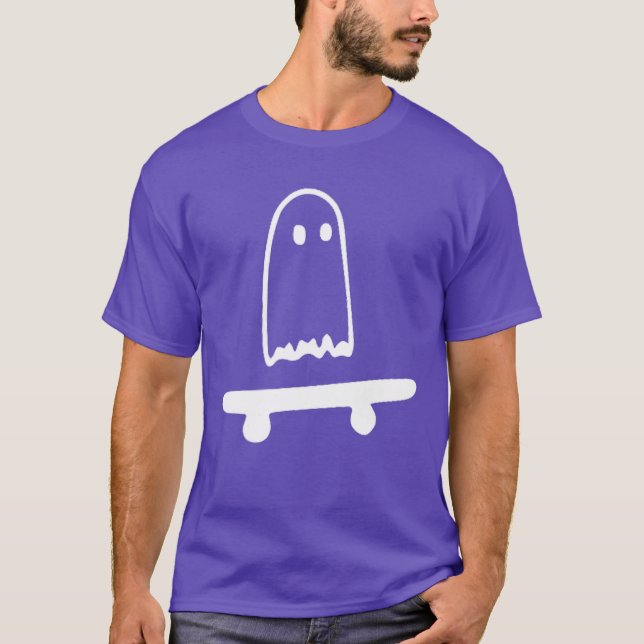 T-shirt Ghost Skateboard Lazy Halloween Costume Funny Skat (Devant)