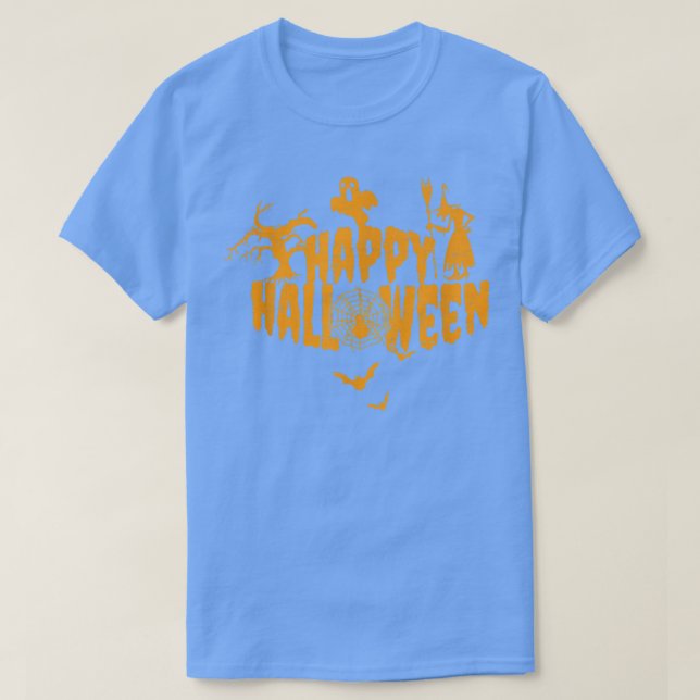 T-shirt Ghost Spyder Web Bats Witch Tree Halloween heureux (Design devant)