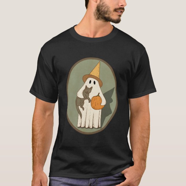 T-shirt Ghost vintage avec Halloween Chat Graphique (Devant)