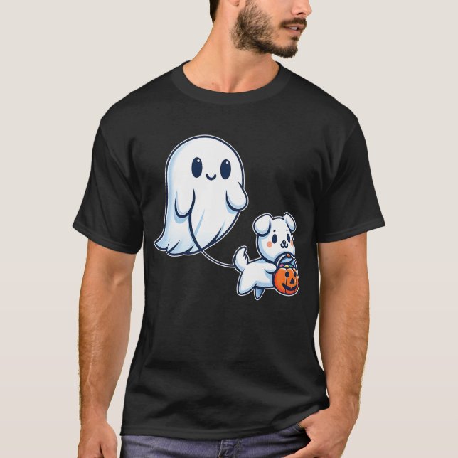 T-shirt Ghost Walking Dog Funny Halloween Ghost Spooky (Devant)