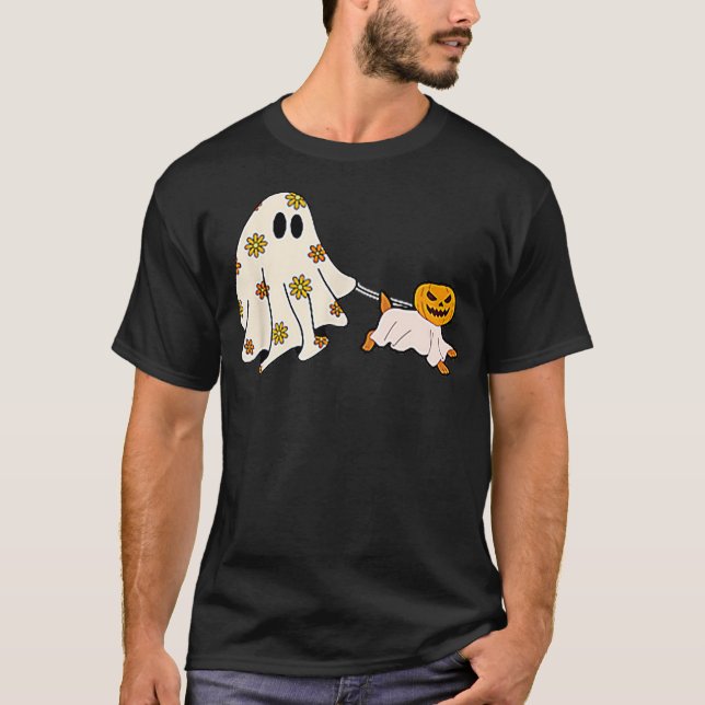 T-shirt Ghost Walking Dog Halloween Costume Ghoul Dog Love (Devant)