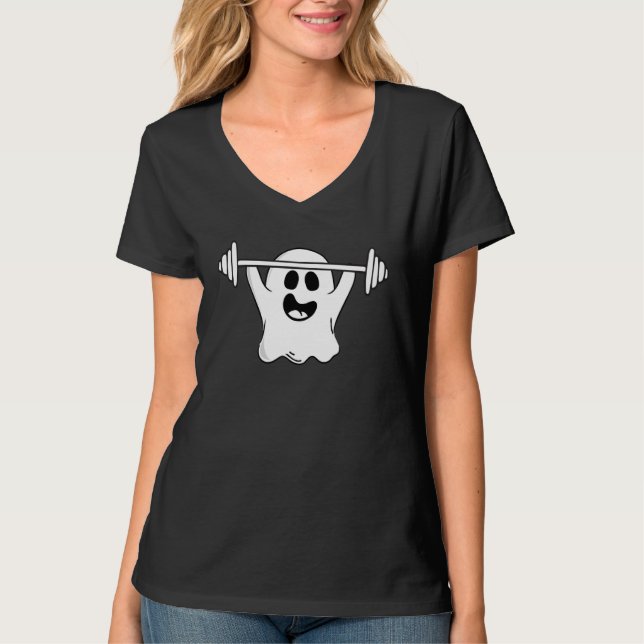 T-shirt Ghost Weightlifting Halloween Fitness Gym Workout (Devant)