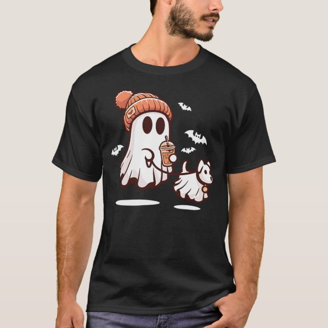 T-shirt ghost with walking dog halloween (Devant)