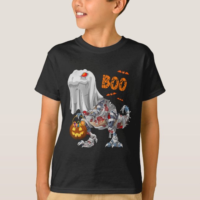 T-shirt Ghost Zombie Mummy Dinosaur Funny Boo Halloween Pu (Devant)