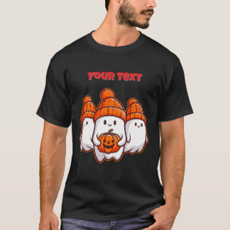 T-shirt Ghosts d'Halloween avec Citrouille et haricot oran