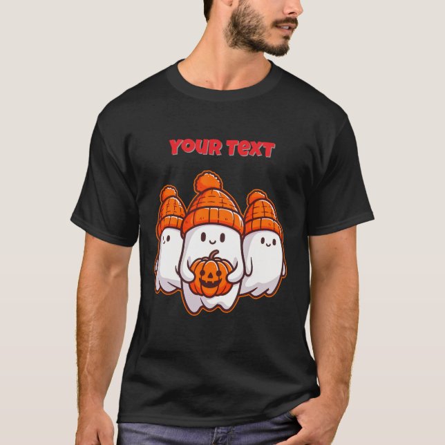 T-shirt Ghosts d'Halloween avec Citrouille et haricot oran (Devant)