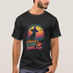 T-shirt Ghouls veut juste s'amuser Halloween femmes chat a