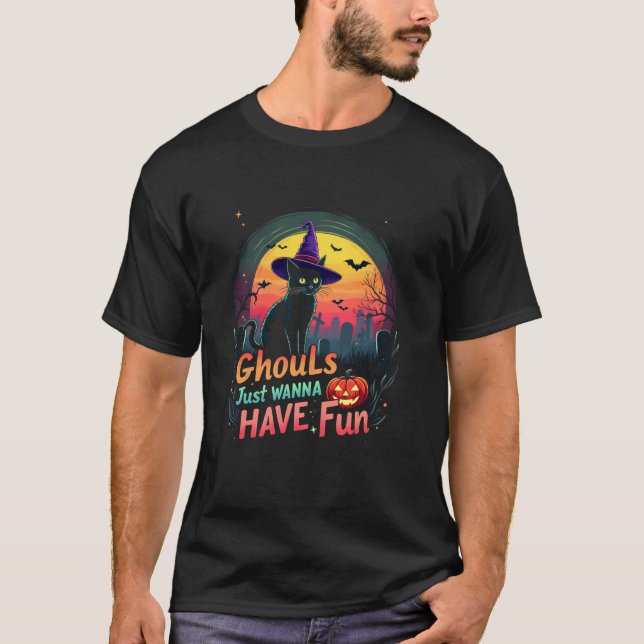 T-shirt Ghouls veut juste s'amuser Halloween femmes chat a (Devant)