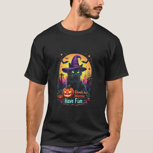 T-shirt Ghouls veut juste s'amuser Halloween femmes chat a (Devant)