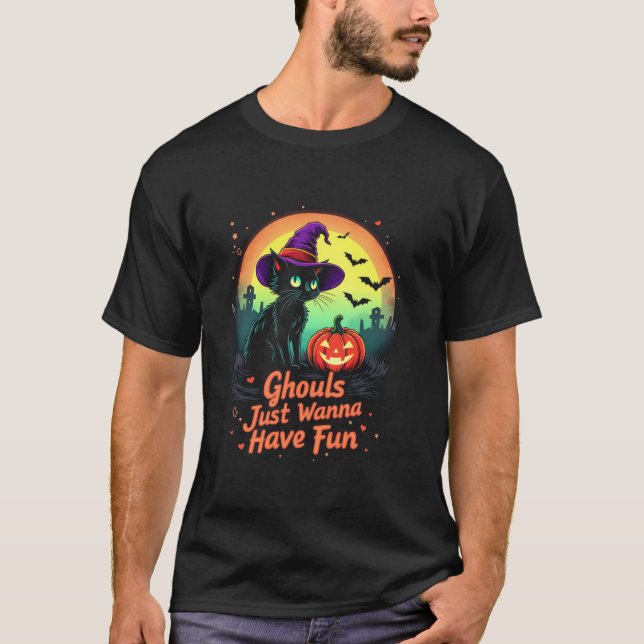 T-shirt Ghouls veut juste s'amuser Halloween femmes chat a (Devant)