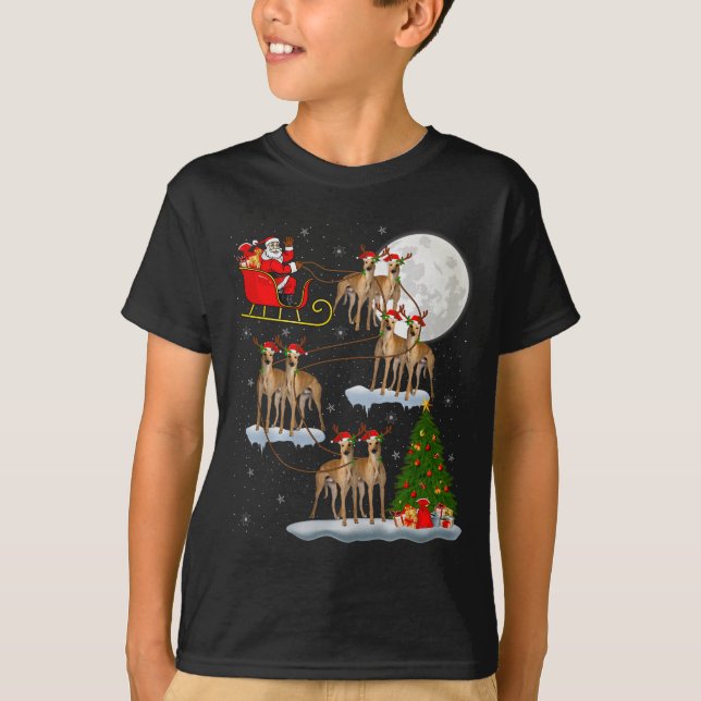 T-shirt Ghound Dog Santa Sleigh Flying Funny Magical Chris (Devant)