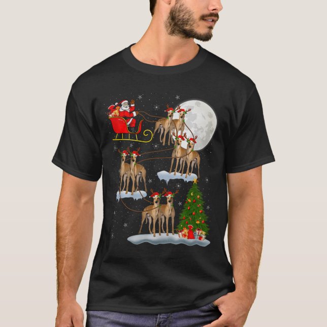 T-shirt Ghound Dog Santa Sleigh Flying Funny Magical Chris (Devant)