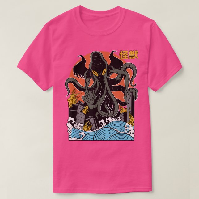 T-shirt Giant Cthulhu Sunset Japanese  (Design devant)