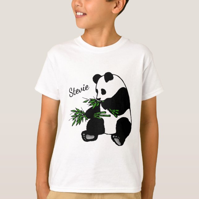 T-shirt Giant Panda Eats Bamboo Name   (Devant)