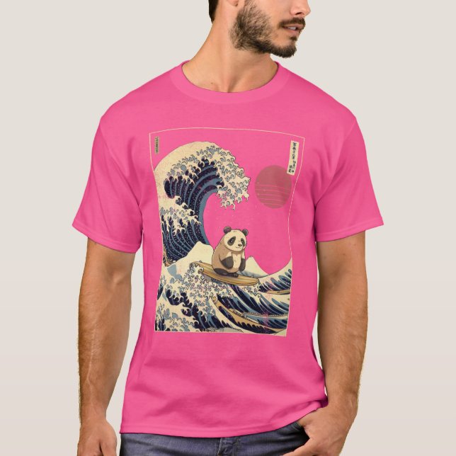 T-shirt Giant Panda Kanagawa Japanese Surfing Wave funny (Devant)