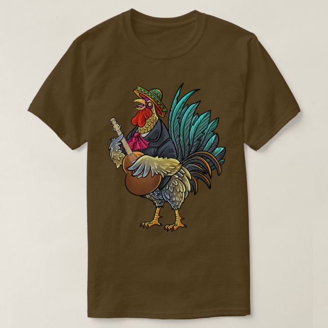T-shirt Giant Rooster Guitaring Funny Chicken Gallo Playin (Design devant)