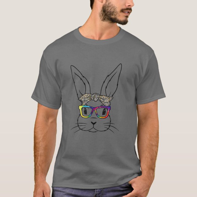 T-shirt Gift Cute Bunny Face Leopard Print Glasses EASTER (Devant)