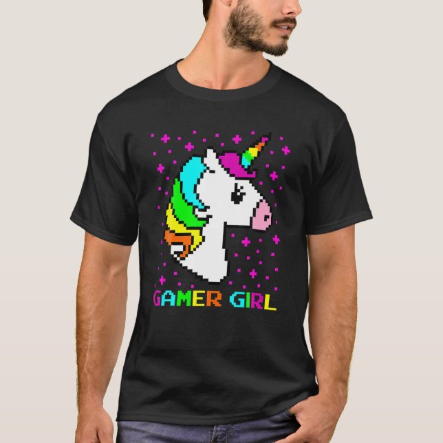 T-shirt Gift fille Gamer Cute Rainbow Unicorn Galaxy Cool  (Devant)
