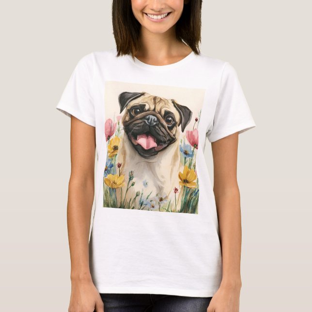 T-shirt Gift for Pug Mom – Watercolor tee (Devant)