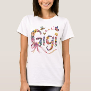 T-shirt Gigi Grandma - Nom floral Tee avec cou -