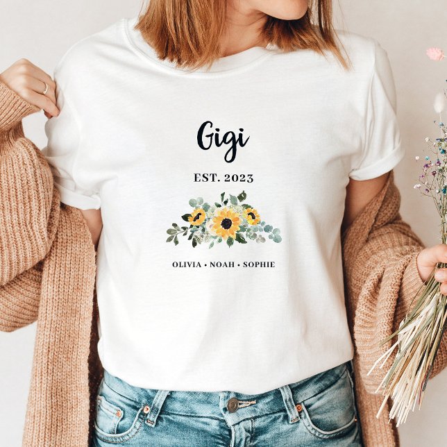 T-shirt Gigi | Jolie tournesol rustique et noms (A pretty, stylish t-shirt for Gigi that she'll love to show off)