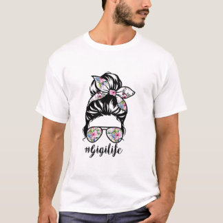 T-shirt Gigi Life Messy Hair Bun Floral Femmes Mère