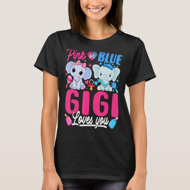 T-shirt Gigi Rose Ou Bleu Vous Aime Genre Révéler Éléphant (Devant)