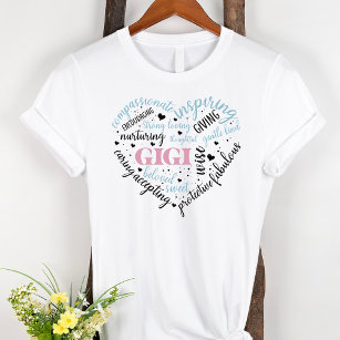 T-shirt Gigi Word Cloud Coeur rose Grand-mère