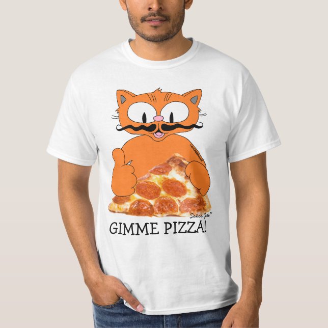 T-shirt GIMME PIZZA ! Señor Gato avec Pepperoni Pizza Slic (Devant)