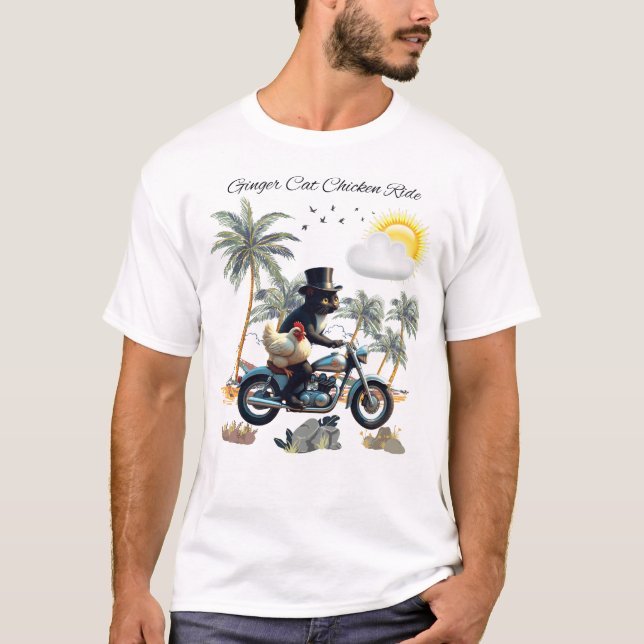 T-shirt Ginger Cat Chicken Ride (Devant)