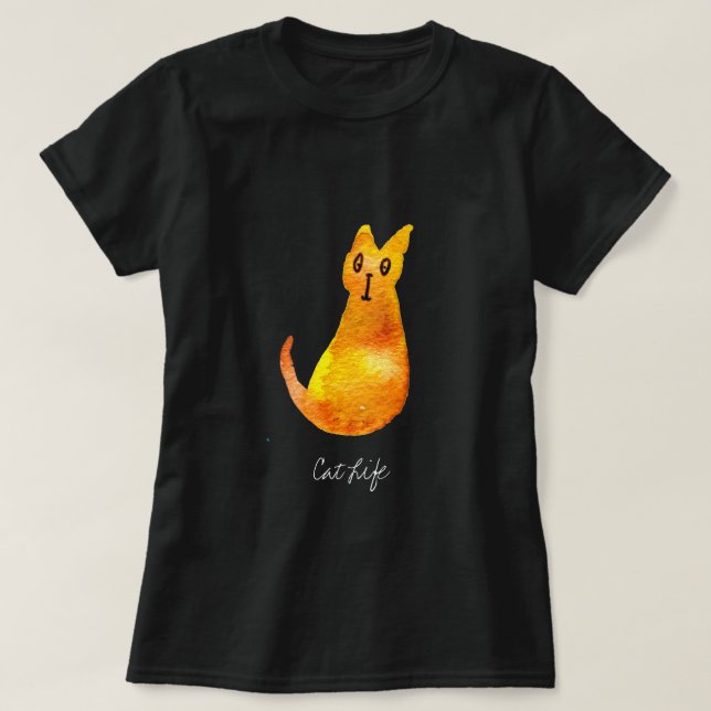 T-shirt Ginger cat mignon aquarelle illustration art (Design devant)