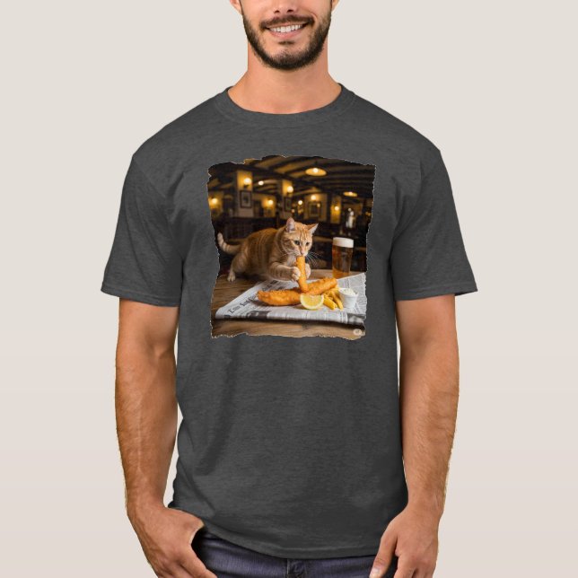 T-shirt Ginger Cat vole du poisson ! (Devant)