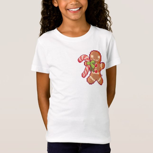 T-Shirt GingerBread, candy cane, Pixel Art (Devant)