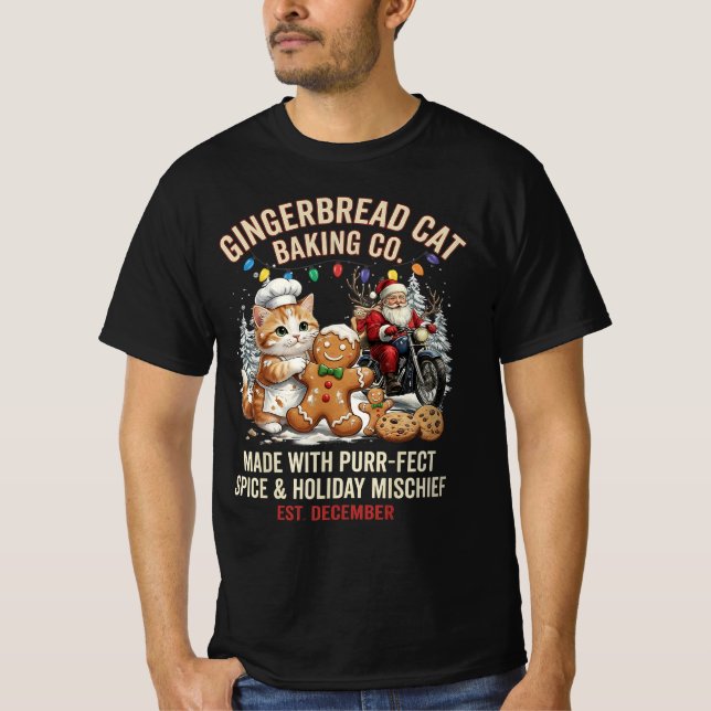 T-shirt Gingerbread Cat Baking Co Purrfect Spice Christmas (Devant)