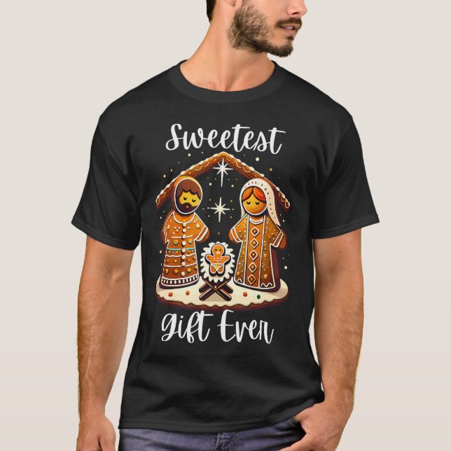 T-shirt Gingerbread Christmas Nativity Sweetest Ever Jesus (Devant)
