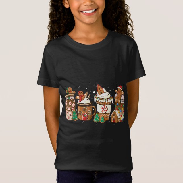 T-Shirt Gingerbread Cookie Christmas Coffee Cups Latte Dri (Devant)
