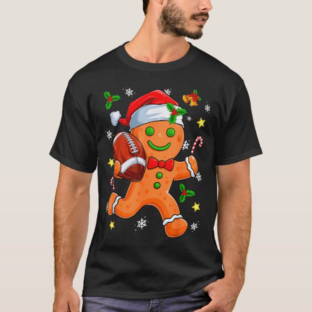 T-shirt Gingerbread Cookie Playing Football Merry Christma (Devant)