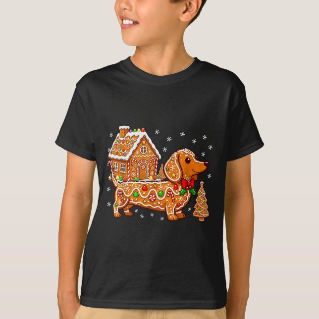 T-shirt Gingerbread Dachshund Christmas Tree House Cookie  (Devant)