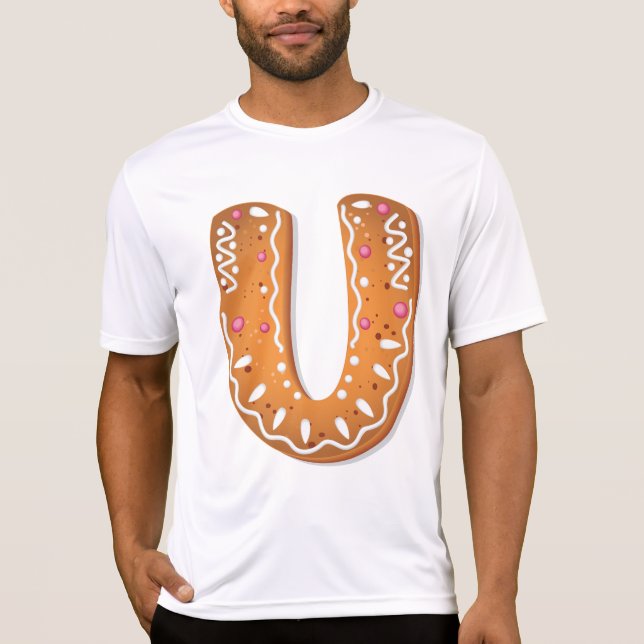 T-shirt Gingerbread Letter U Monogram Holiday Cookie (Devant)