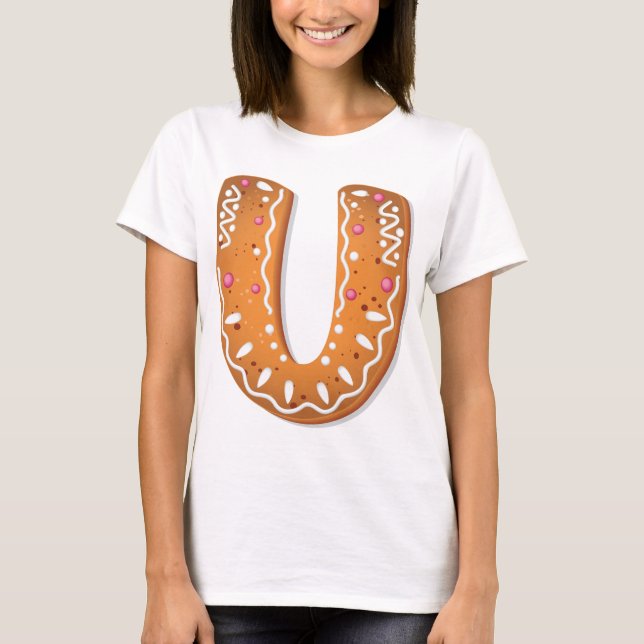 T-shirt Gingerbread Letter U Monogram Holiday Cookie (Devant)