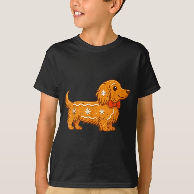 T-shirt Gingerbread Long Hair Dachshund Christmas Pajama T (Devant)