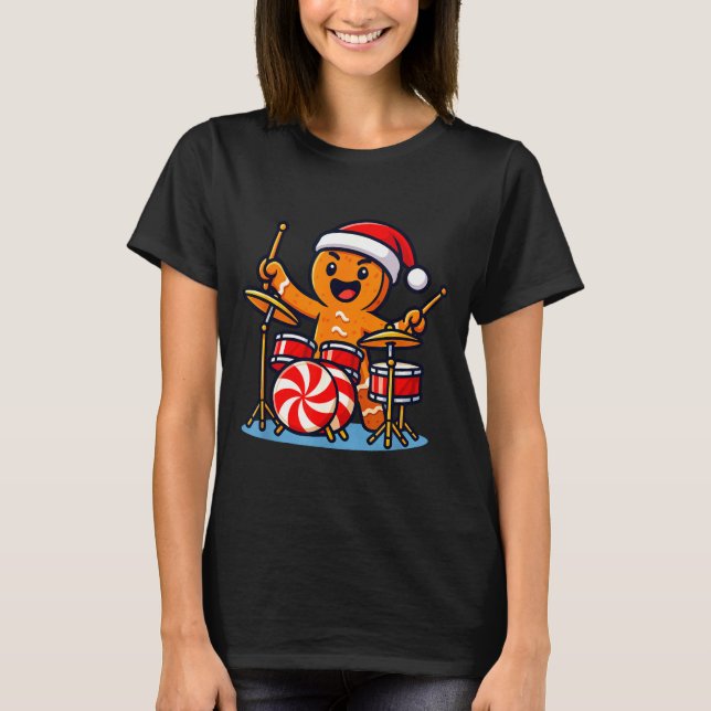 T-shirt Gingerbread Man Playing Drums  (Devant)