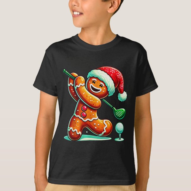 T-shirt Gingerbread Man Plays Golf Christmas Golfing Santa (Devant)
