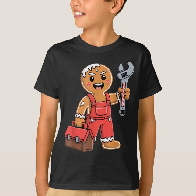 T-shirt Gingerbread Mechanic Handyman Fixer Worker Christm (Devant)