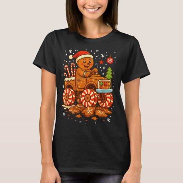 T-shirt Gingerbread Monster Truck Christmas Snow Cute Xmas (Devant)