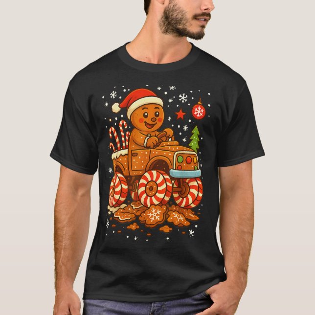 T-shirt Gingerbread Monster Truck Christmas Snow Cute Xmas (Devant)
