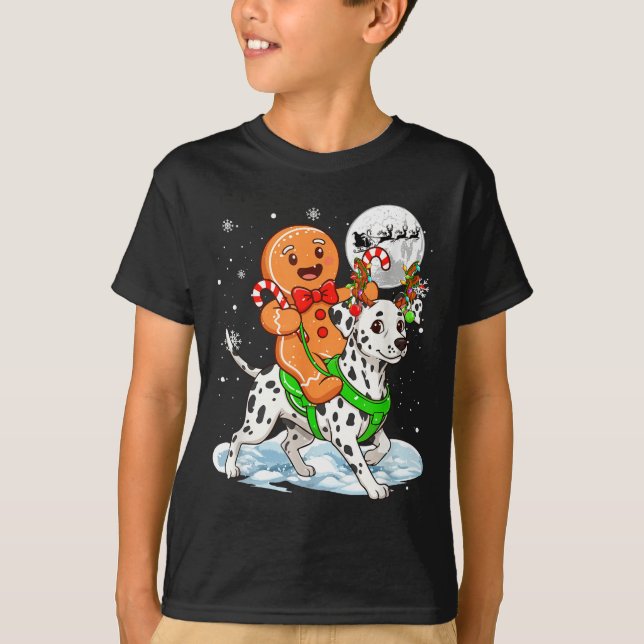 T-shirt Gingerbread Ridding Dalmatian Reindeer Christmas B (Devant)