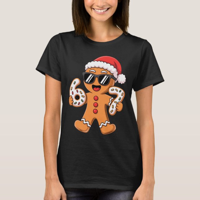 T-shirt Gingerbread Santa With Sungles Holding 67 Cookies  (Devant)